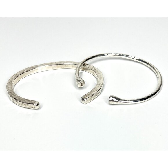 925 Signed Hammered Silver Cuff Bracelets Set  Adjustable Unisex Boho Jewelry - Picture 11 of 12